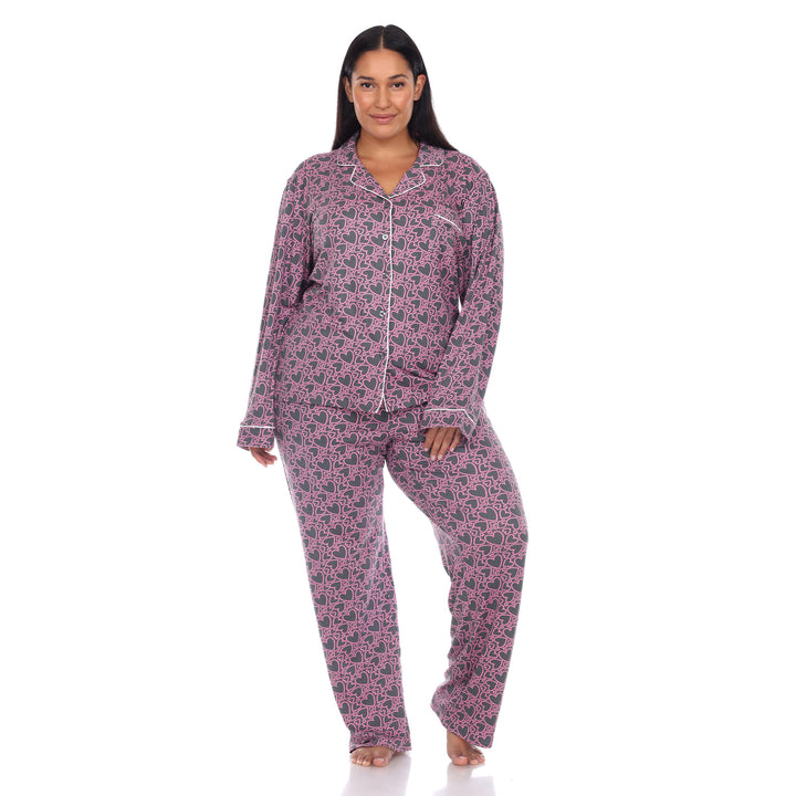 Women's Plus Size Long Sleeve Heart Print Pajama Set