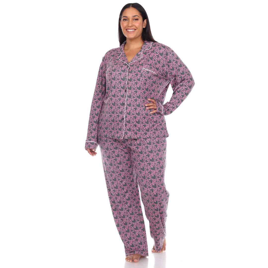 Women's Plus Size Long Sleeve Heart Print Pajama Set