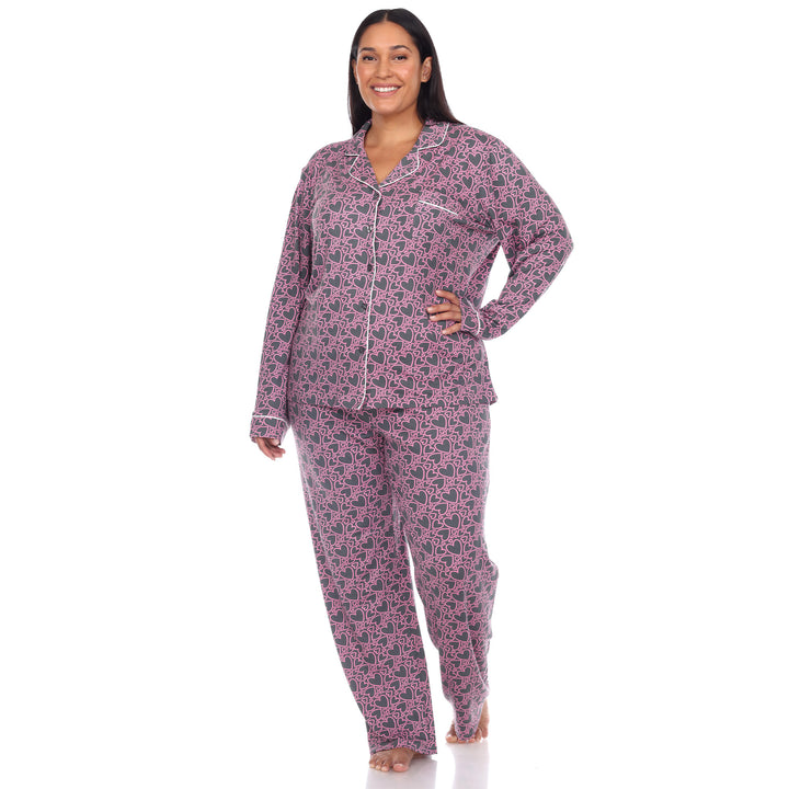 Women's Plus Size Long Sleeve Heart Print Pajama Set