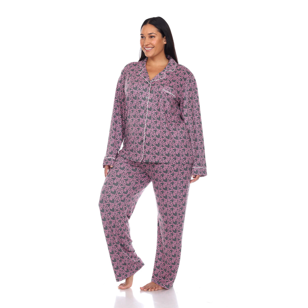 Women's Plus Size Long Sleeve Heart Print Pajama Set