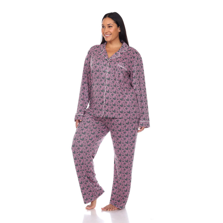 Women's Plus Size Long Sleeve Heart Print Pajama Set
