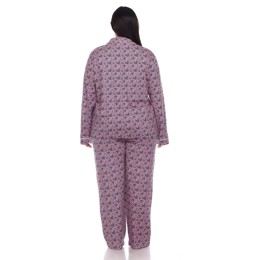 Women's Plus Size Long Sleeve Heart Print Pajama Set