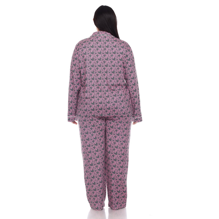 Women's Plus Size Long Sleeve Heart Print Pajama Set