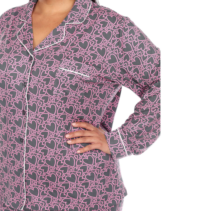 Women's Plus Size Long Sleeve Heart Print Pajama Set