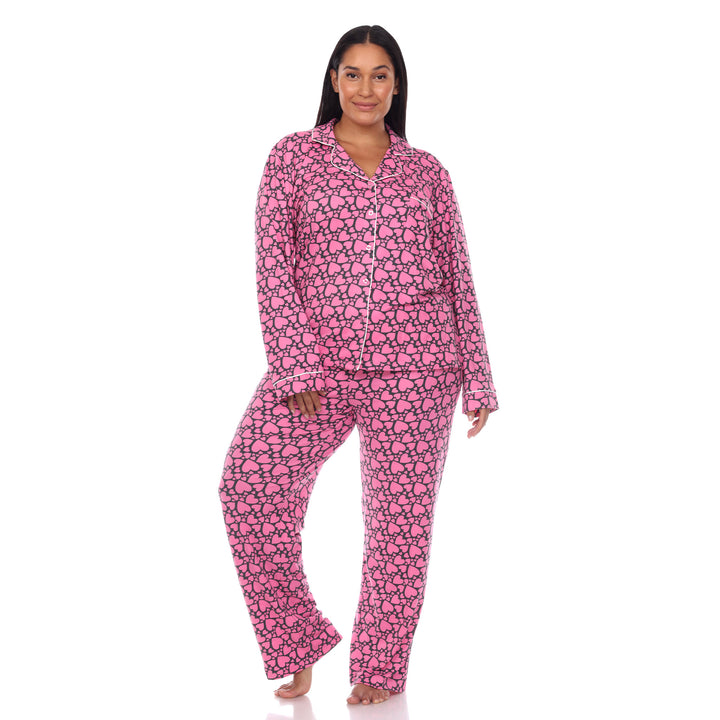 Women's Plus Size Long Sleeve Heart Print Pajama Set