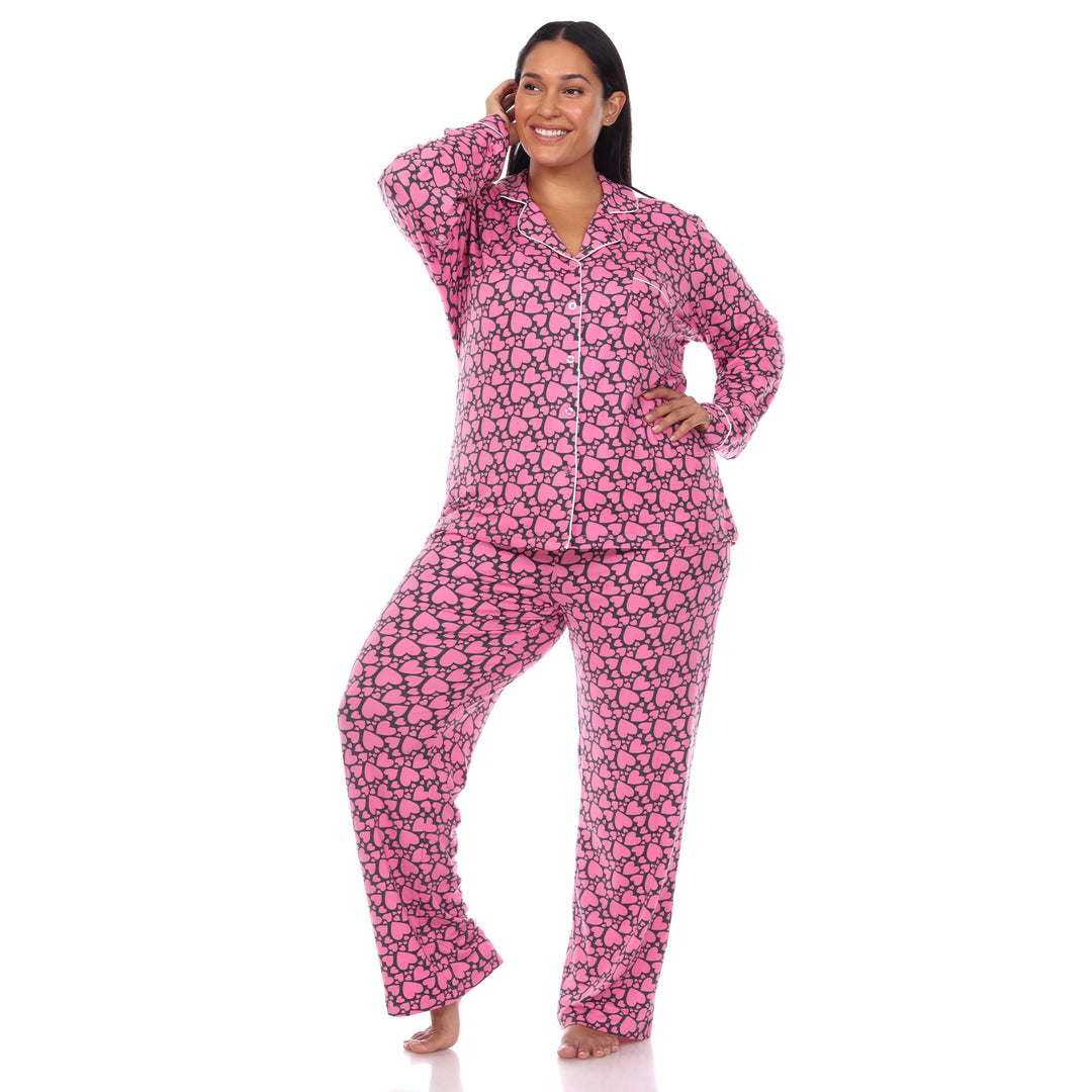 Women's Plus Size Long Sleeve Heart Print Pajama Set