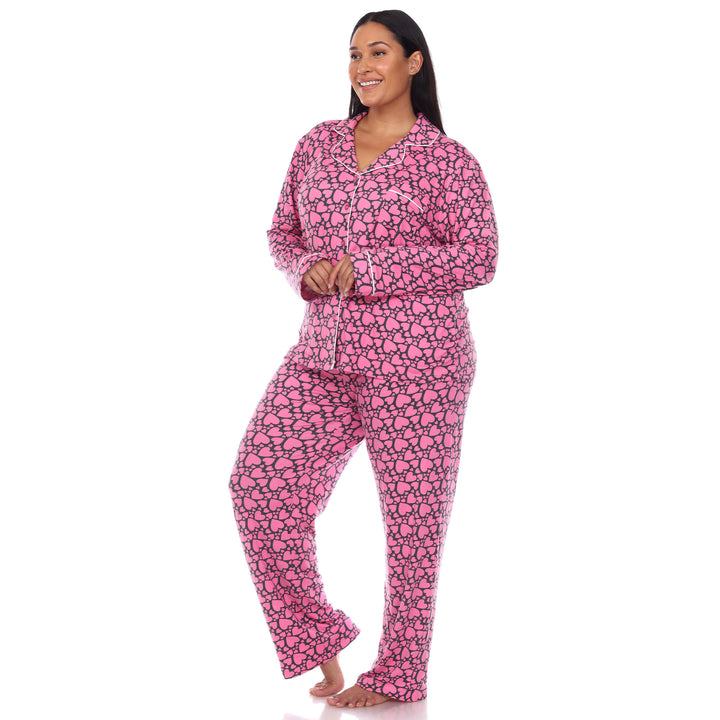 Women's Plus Size Long Sleeve Heart Print Pajama Set