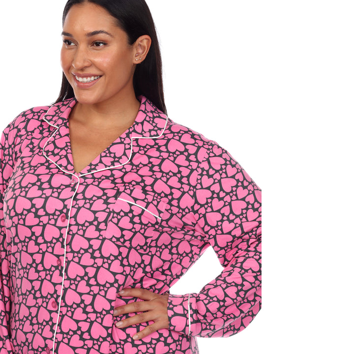 Women's Plus Size Long Sleeve Heart Print Pajama Set