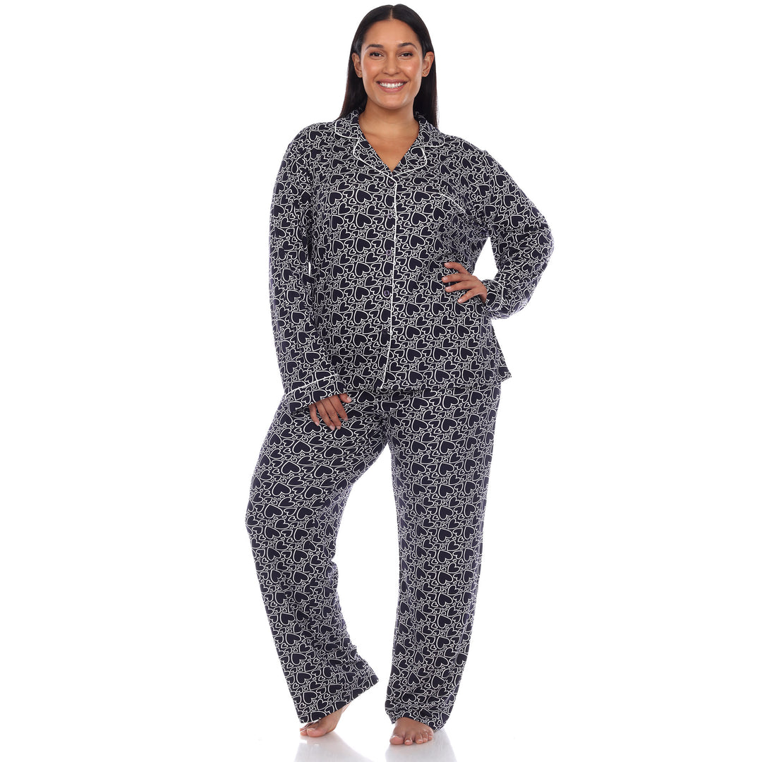 Women's Plus Size Long Sleeve Heart Print Pajama Set