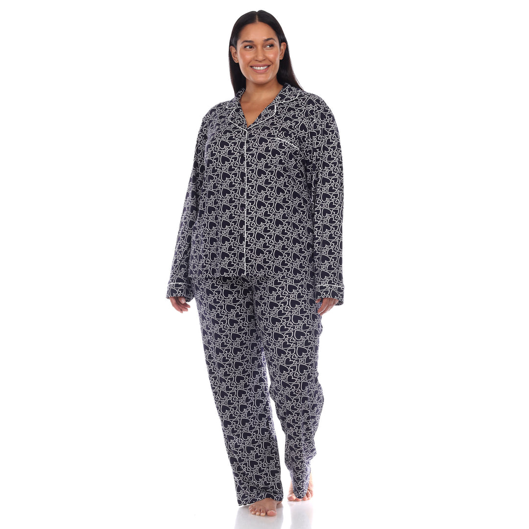 Women's Plus Size Long Sleeve Heart Print Pajama Set