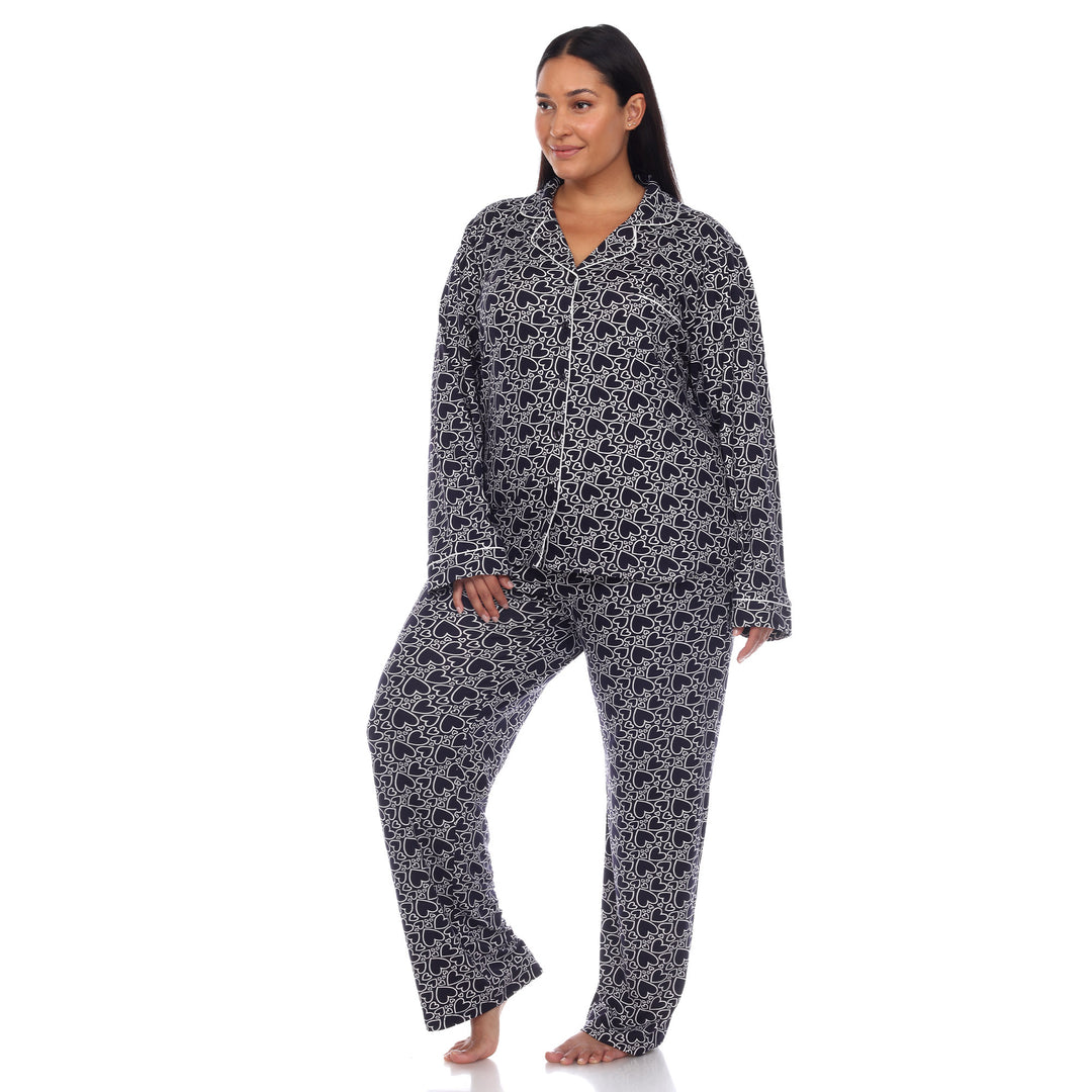 Women's Plus Size Long Sleeve Heart Print Pajama Set