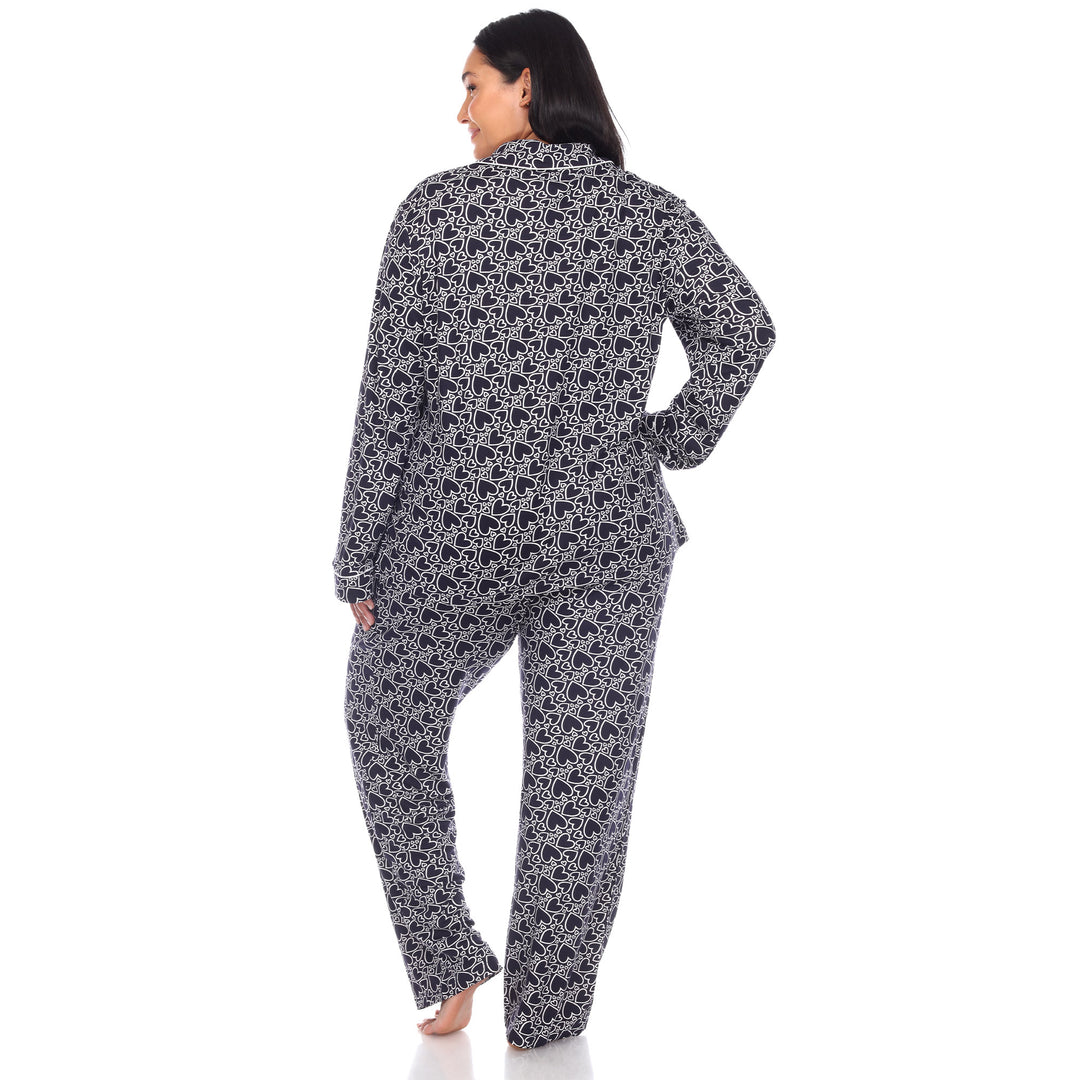 Women's Plus Size Long Sleeve Heart Print Pajama Set