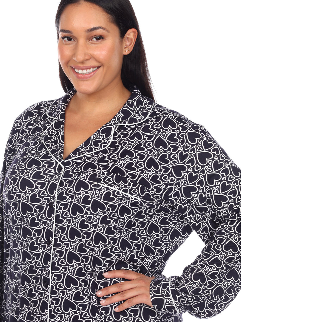 Women's Plus Size Long Sleeve Heart Print Pajama Set