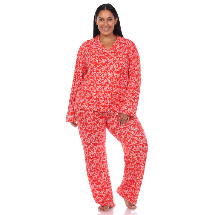 Women's Plus Size Long Sleeve Heart Print Pajama Set
