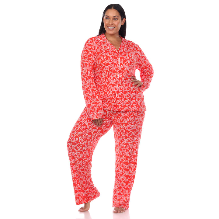 Women's Plus Size Long Sleeve Heart Print Pajama Set
