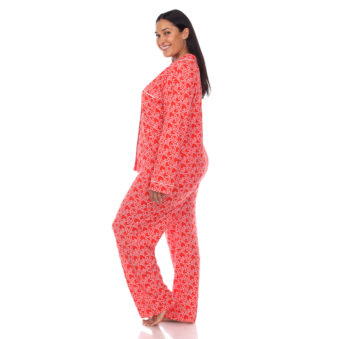 Women's Plus Size Long Sleeve Heart Print Pajama Set