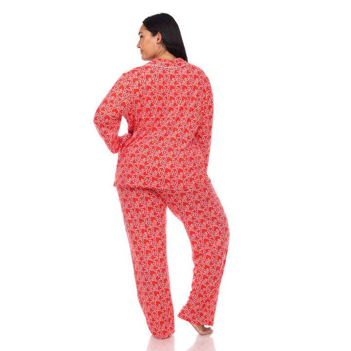 Women's Plus Size Long Sleeve Heart Print Pajama Set