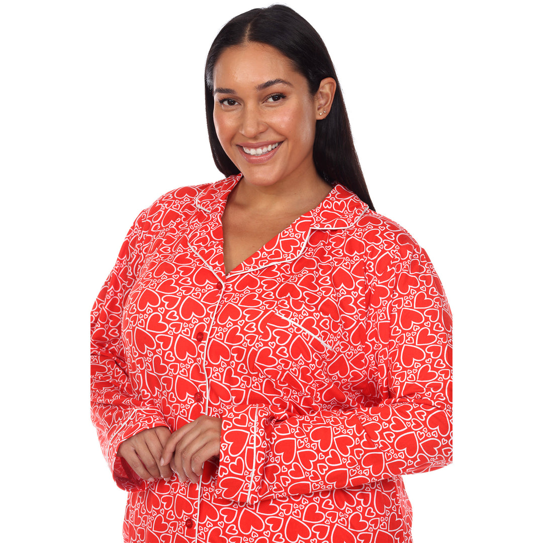 Women's Plus Size Long Sleeve Heart Print Pajama Set