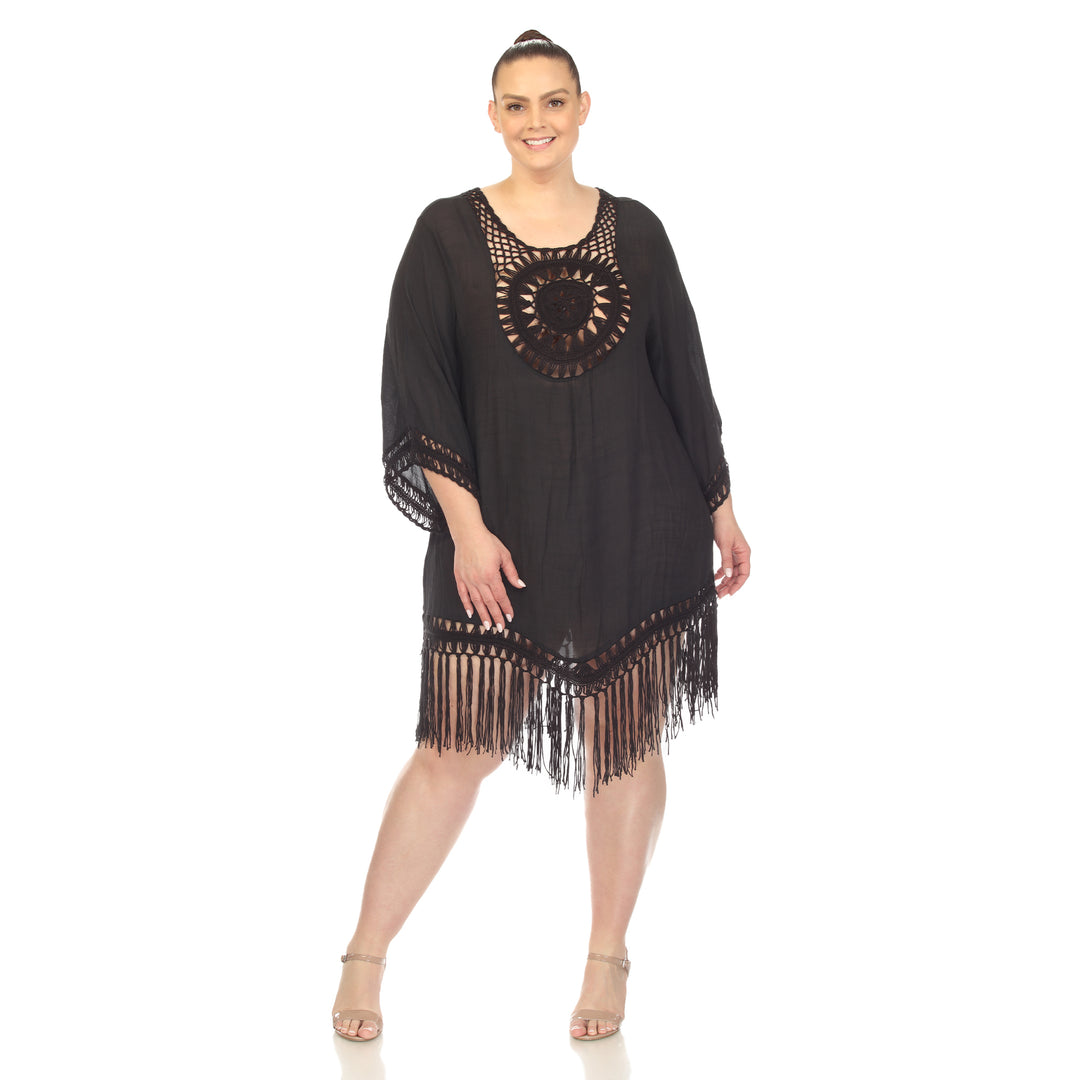 Women's Plus Size Crocheted Fringed Trim Dress  Cover Up