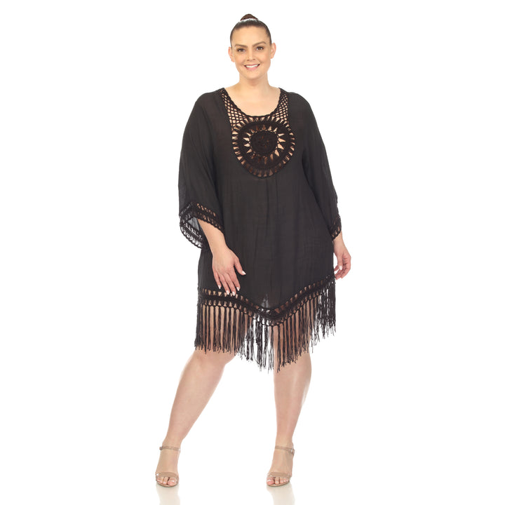 Women's Plus Size Crocheted Fringed Trim Dress  Cover Up