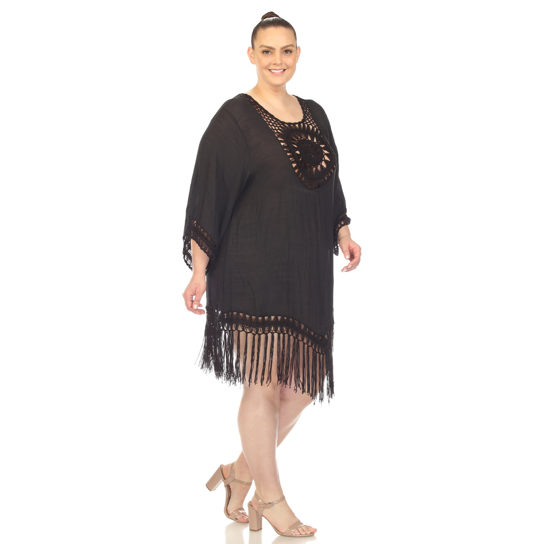 Women's Plus Size Crocheted Fringed Trim Dress  Cover Up