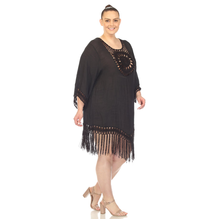 Women's Plus Size Crocheted Fringed Trim Dress  Cover Up