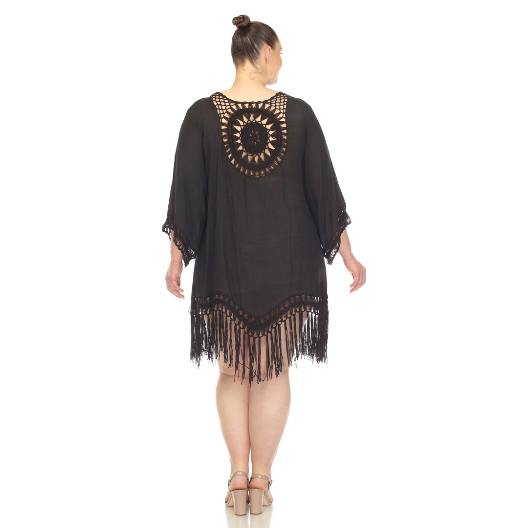 Women's Plus Size Crocheted Fringed Trim Dress  Cover Up