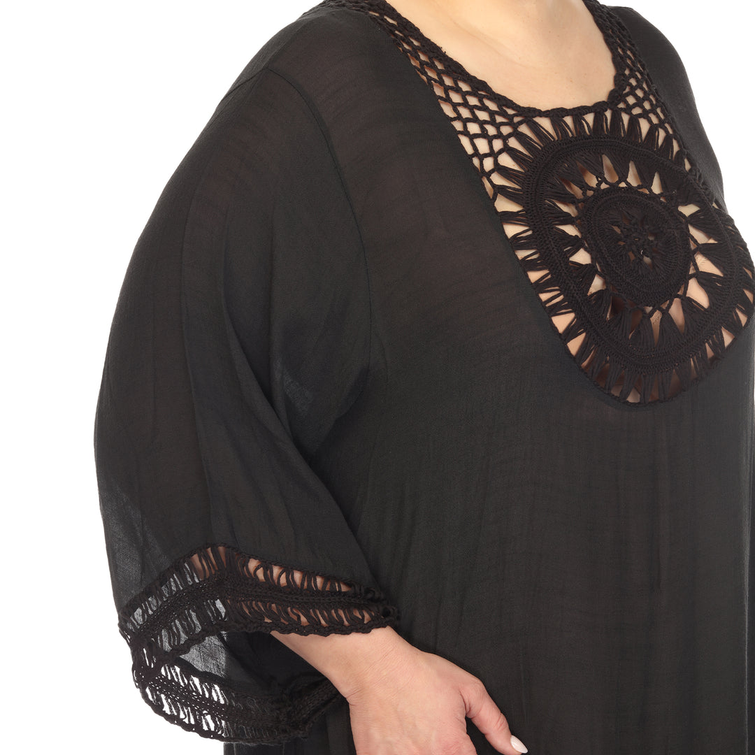 Women's Plus Size Crocheted Fringed Trim Dress  Cover Up