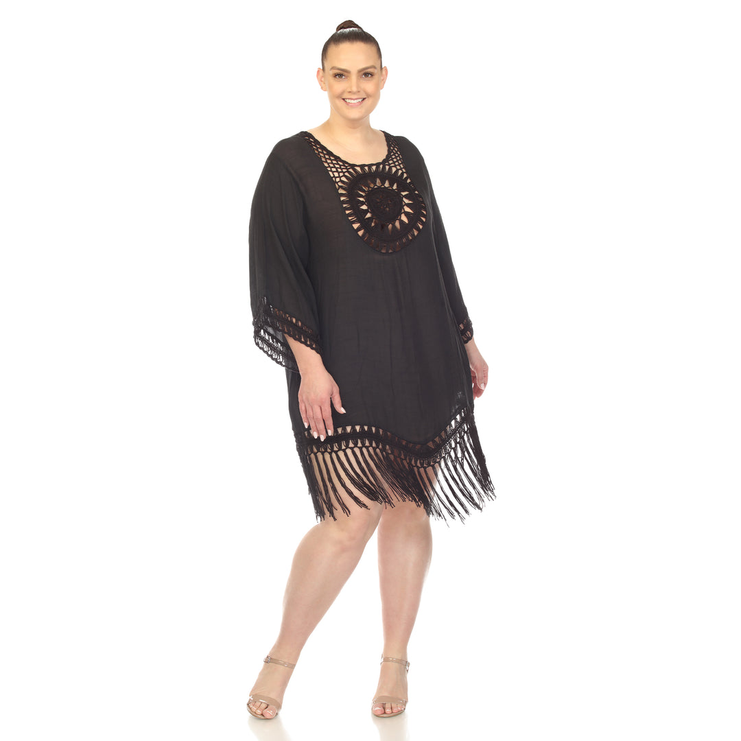 Women's Plus Size Crocheted Fringed Trim Dress  Cover Up
