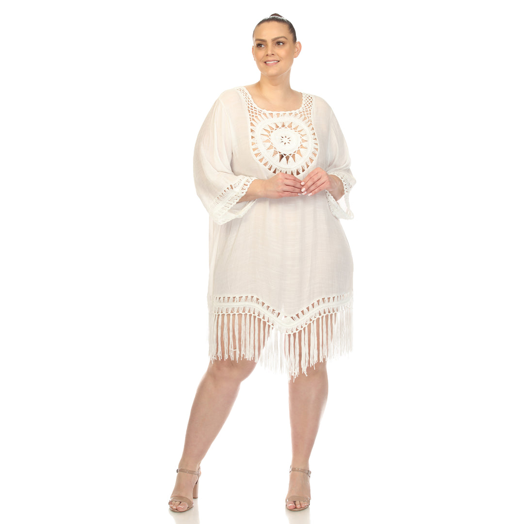 Women's Plus Size Crocheted Fringed Trim Dress  Cover Up