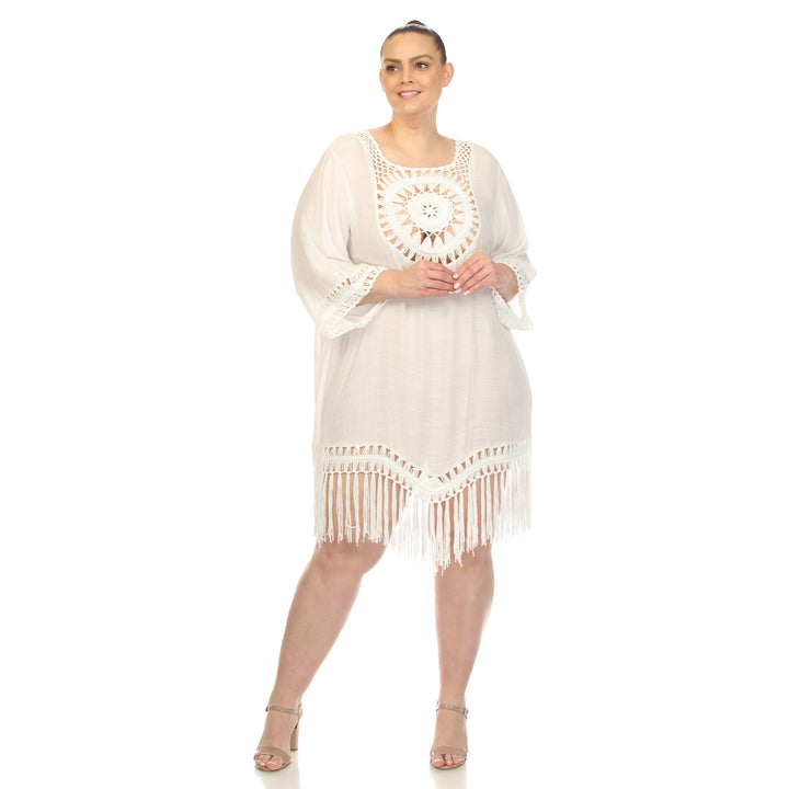 Women's Plus Size Crocheted Fringed Trim Dress  Cover Up