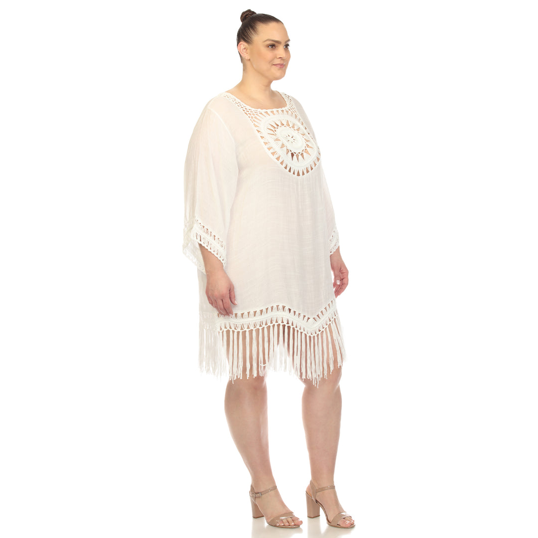 Women's Plus Size Crocheted Fringed Trim Dress  Cover Up