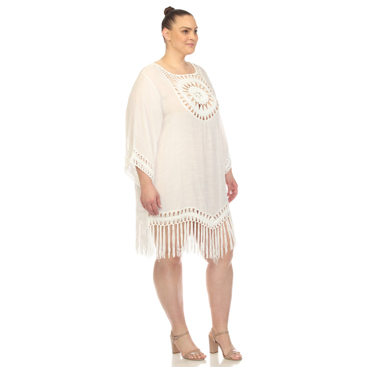 Women's Plus Size Crocheted Fringed Trim Dress  Cover Up