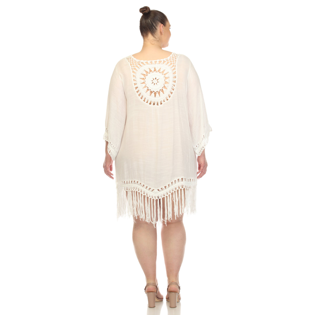 Women's Plus Size Crocheted Fringed Trim Dress  Cover Up