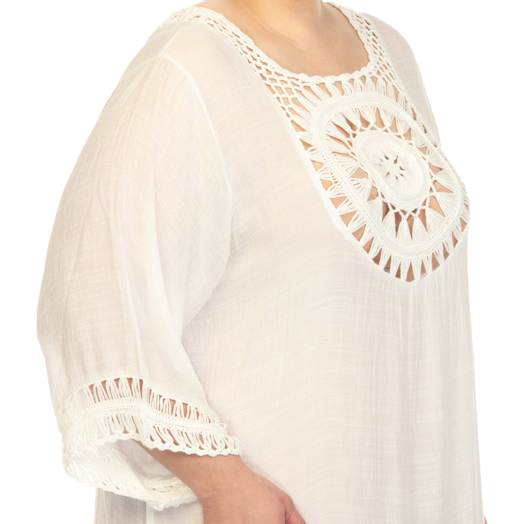 Women's Plus Size Crocheted Fringed Trim Dress  Cover Up
