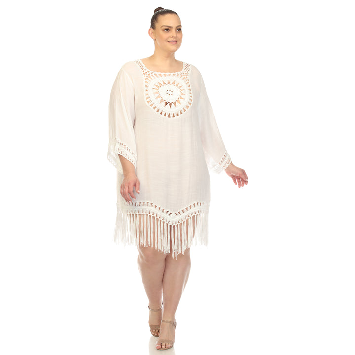 Women's Plus Size Crocheted Fringed Trim Dress  Cover Up