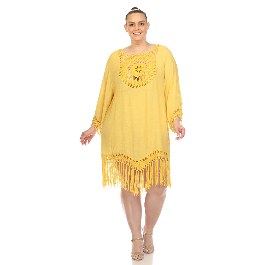 Women's Plus Size Crocheted Fringed Trim Dress  Cover Up