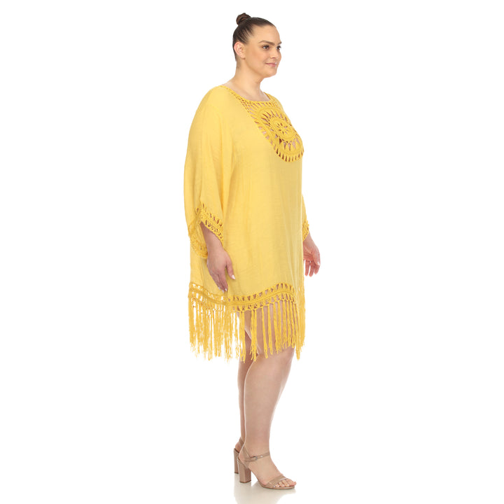 Women's Plus Size Crocheted Fringed Trim Dress  Cover Up