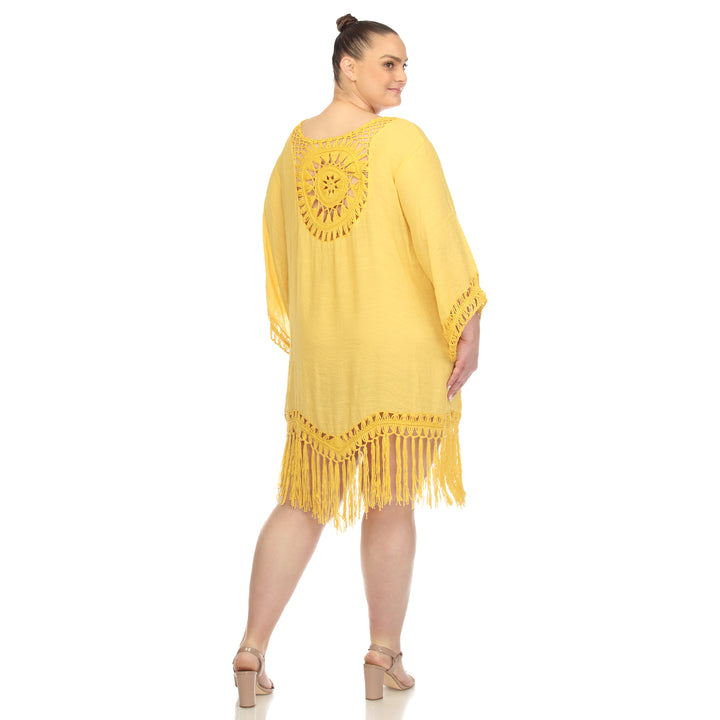 Women's Plus Size Crocheted Fringed Trim Dress  Cover Up