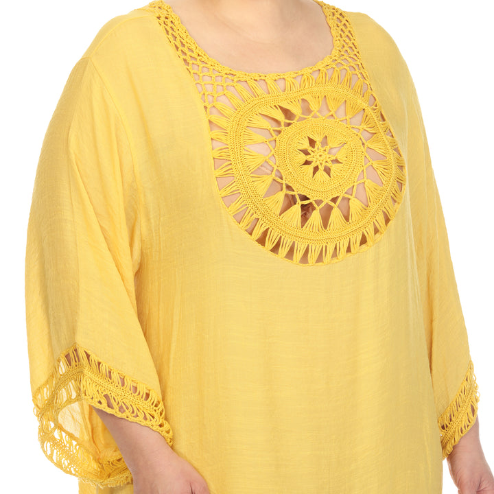 Women's Plus Size Crocheted Fringed Trim Dress  Cover Up