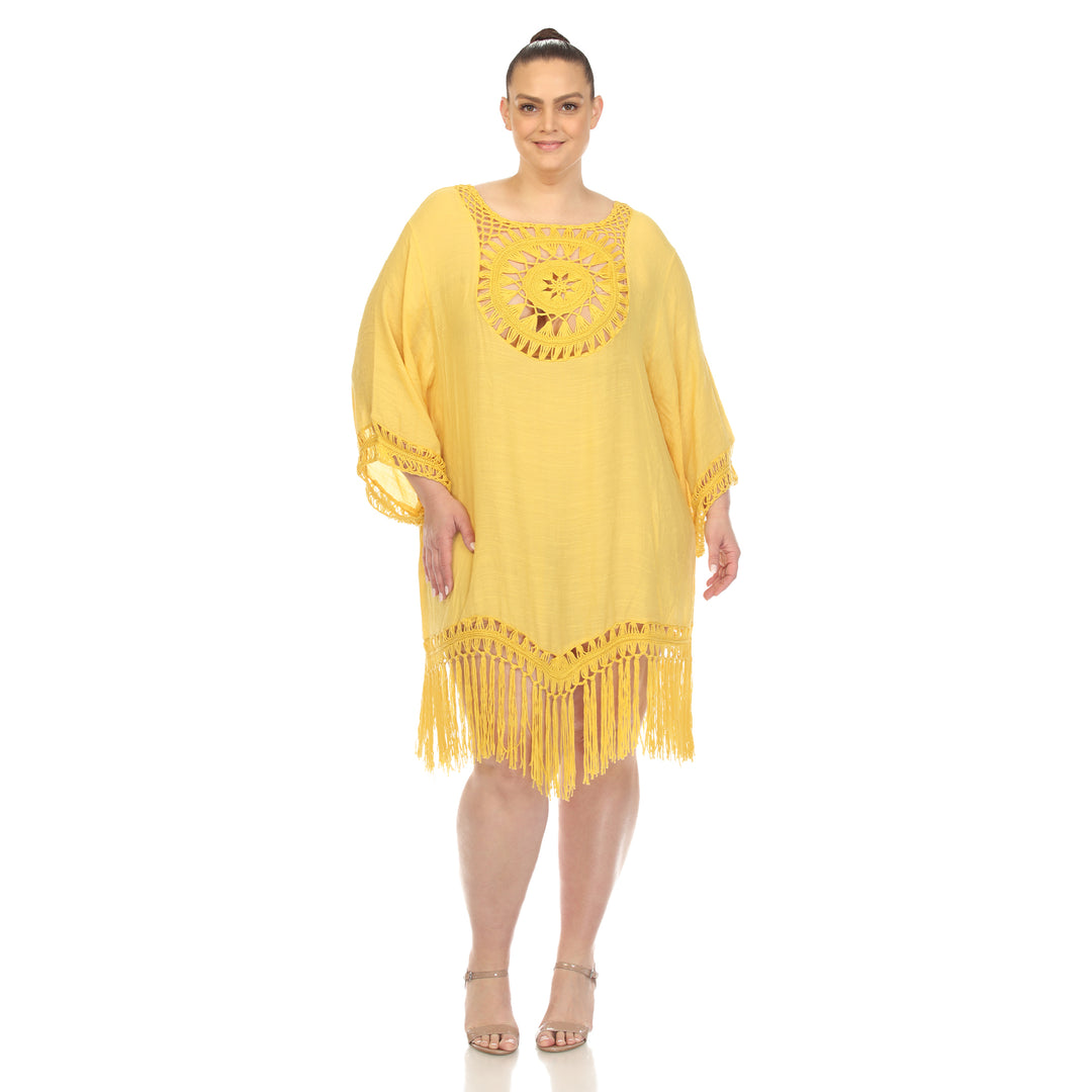 Women's Plus Size Crocheted Fringed Trim Dress  Cover Up