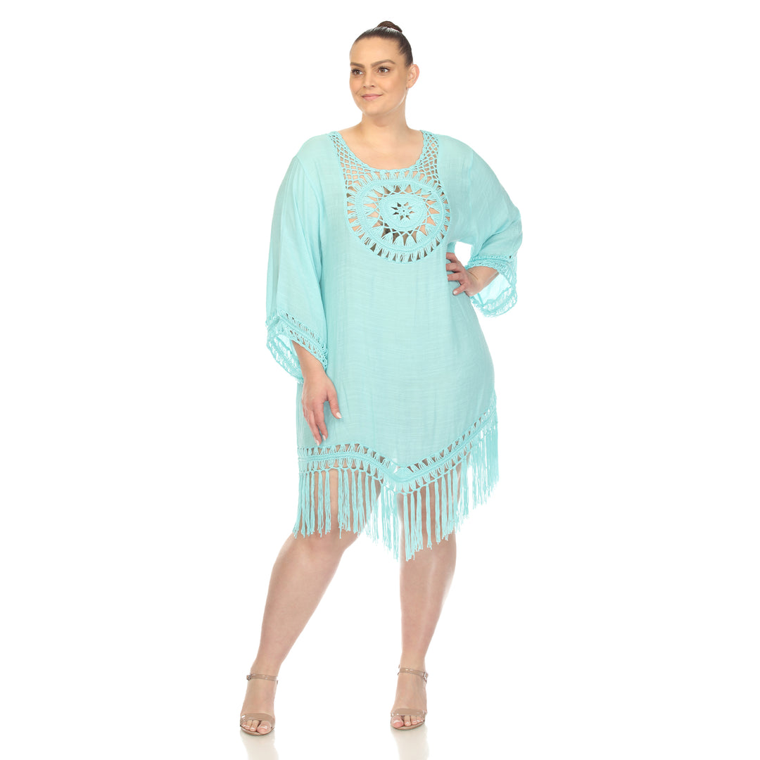 Women's Plus Size Crocheted Fringed Trim Dress  Cover Up