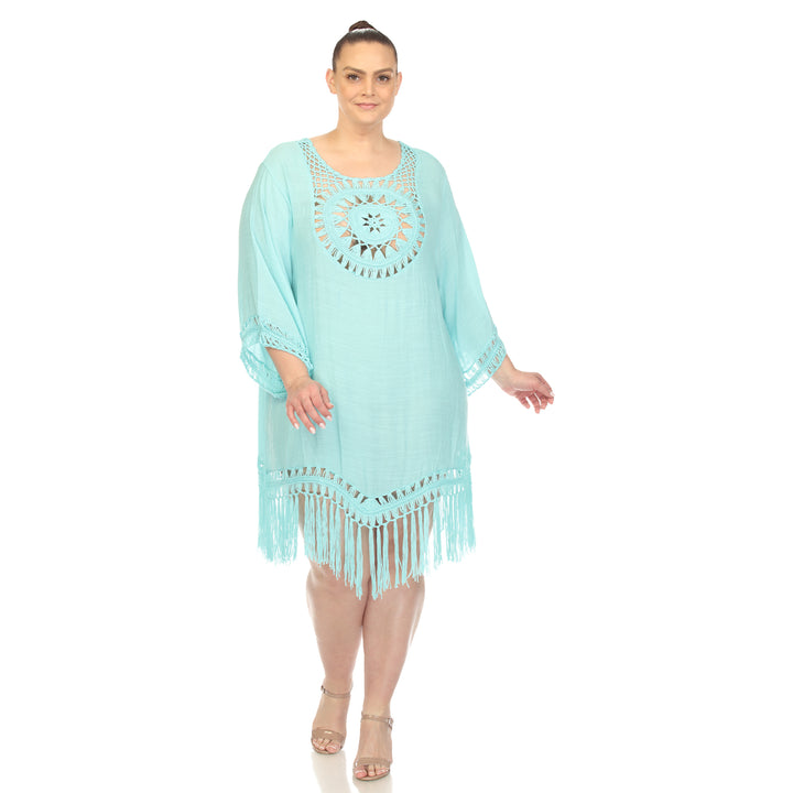 Women's Plus Size Crocheted Fringed Trim Dress  Cover Up