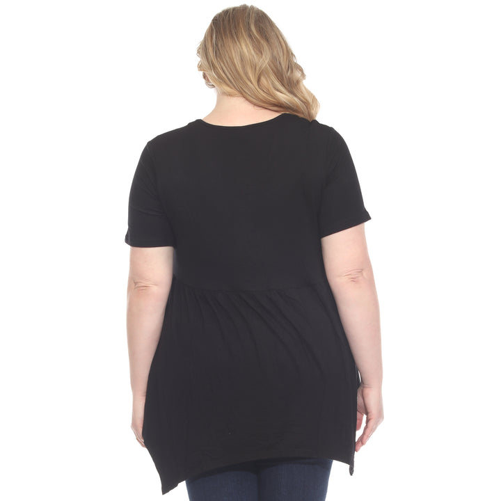 Plus Size Short Sleeve Shirred Front Knit Tunic Top with Pockets