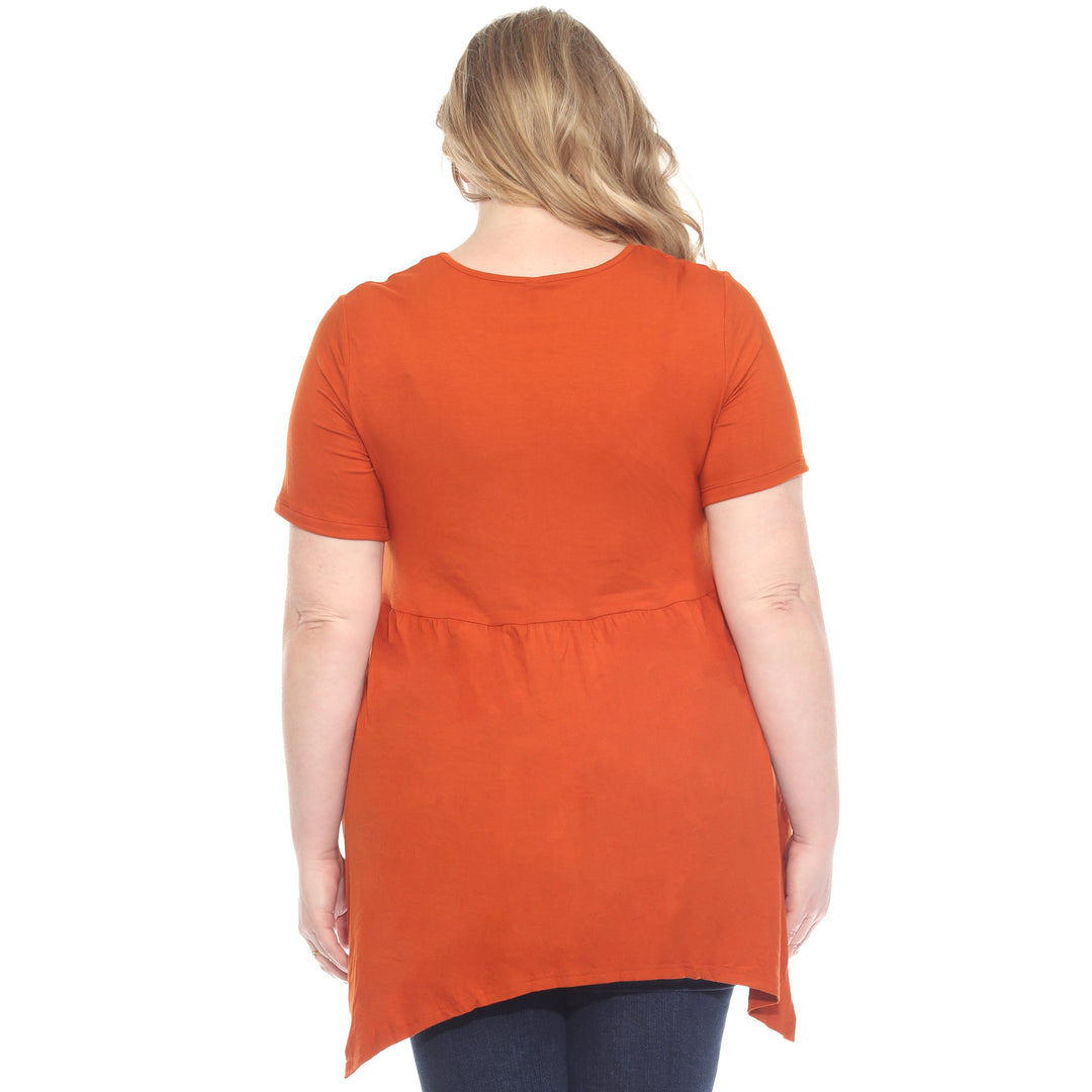 Plus Size Short Sleeve Shirred Front Knit Tunic Top with Pockets