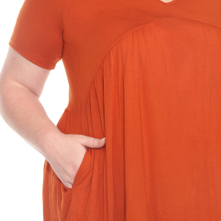 Plus Size Short Sleeve Shirred Front Knit Tunic Top with Pockets
