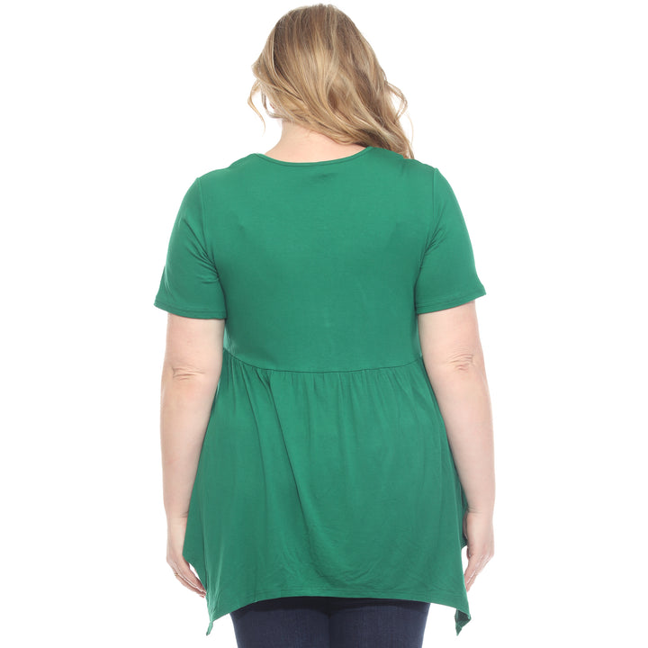 Plus Size Short Sleeve Shirred Front Knit Tunic Top with Pockets