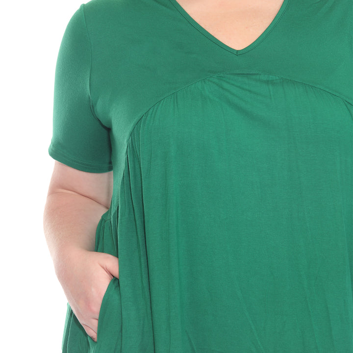 Plus Size Short Sleeve Shirred Front Knit Tunic Top with Pockets
