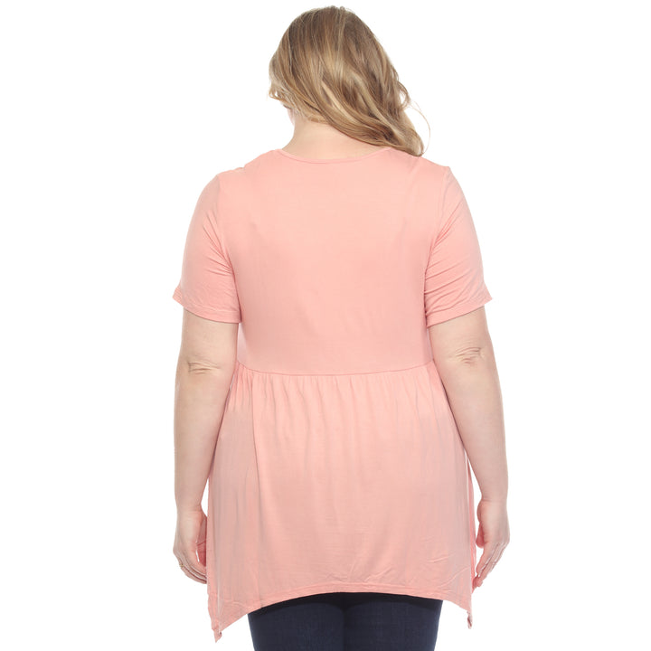 Plus Size Short Sleeve Shirred Front Knit Tunic Top with Pockets