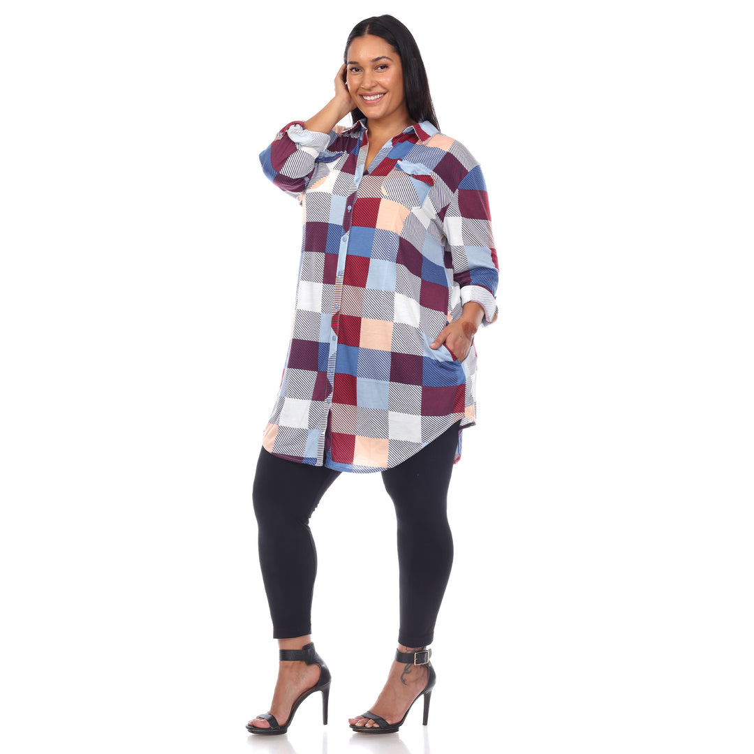 Women's Plus Size Plaid Tunic Shirt